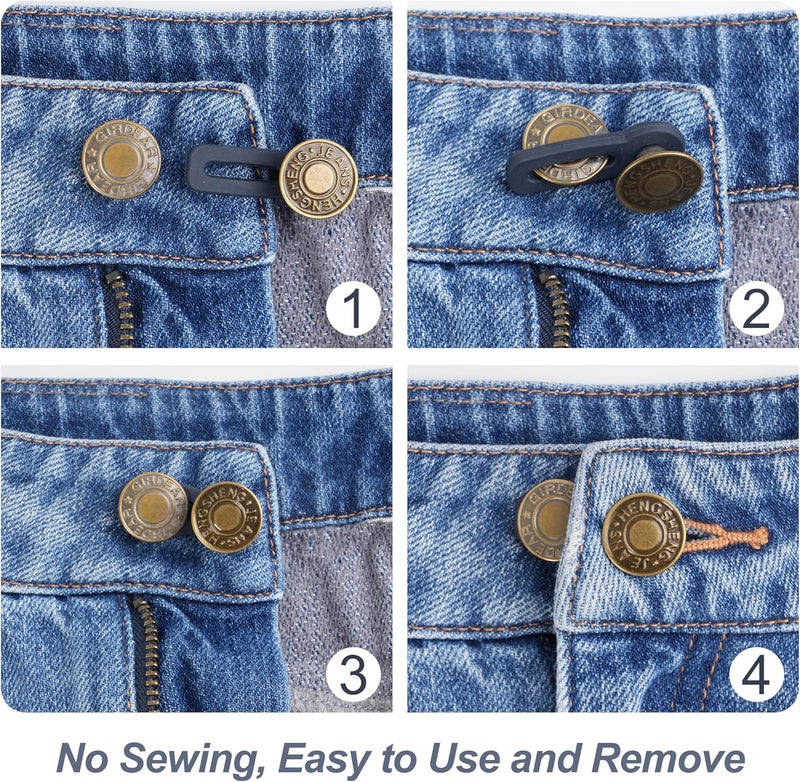 TaShow 36 Pcs No-Sew Button Extenders for Jeans, Adjustable Pants Button Extender, Invisible Waistband Extenders with Fabric Belts and Zinc Alloy Buttons, Comfortable Pants Extender for Women and Men - Image 4